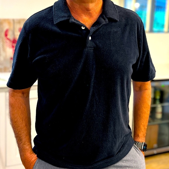 Navy Terry Cloth Short Sleeve Polo New Without Tags - Picture 1 of 1